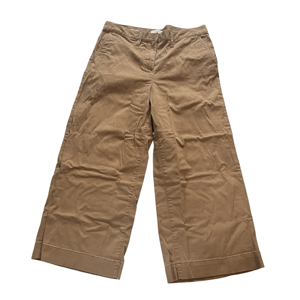 LOFT Outlet Women's Size 12 Wide Leg Tan Chino Pants 97% Cotton Preppy Capsule